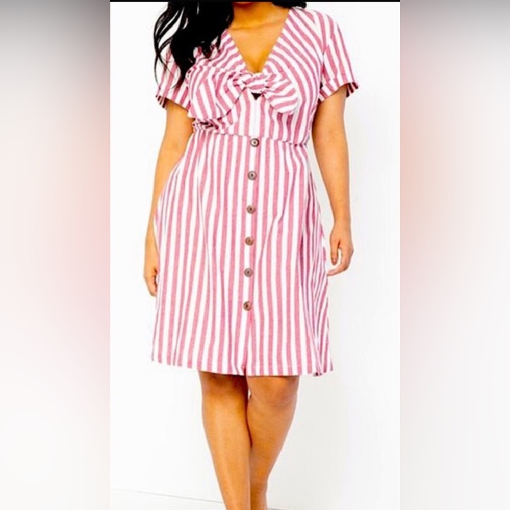 Eloquii NWT Nordstrom Red Striped Button-Down Mid… - image 1